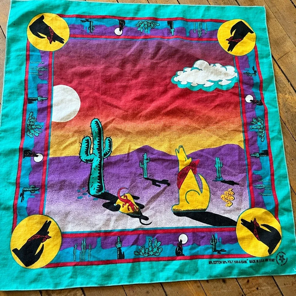 Vintage Hav- A-Hank howling Coyote handkerchief